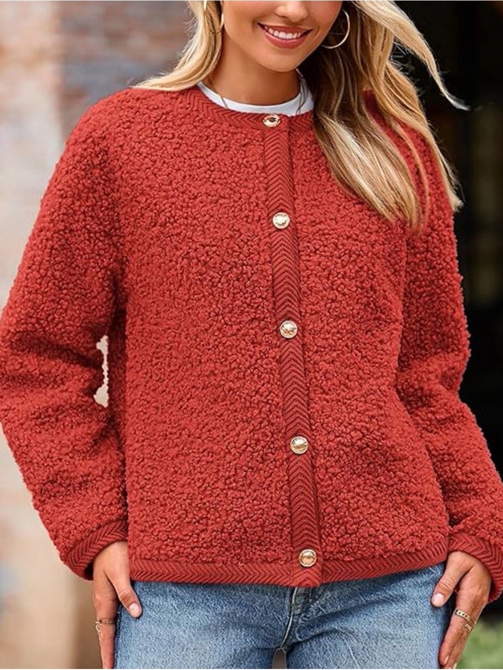 Pretty Garden Faux Fur Button Down Jacket Orange Red Size XXL PTP 25.5” NWT